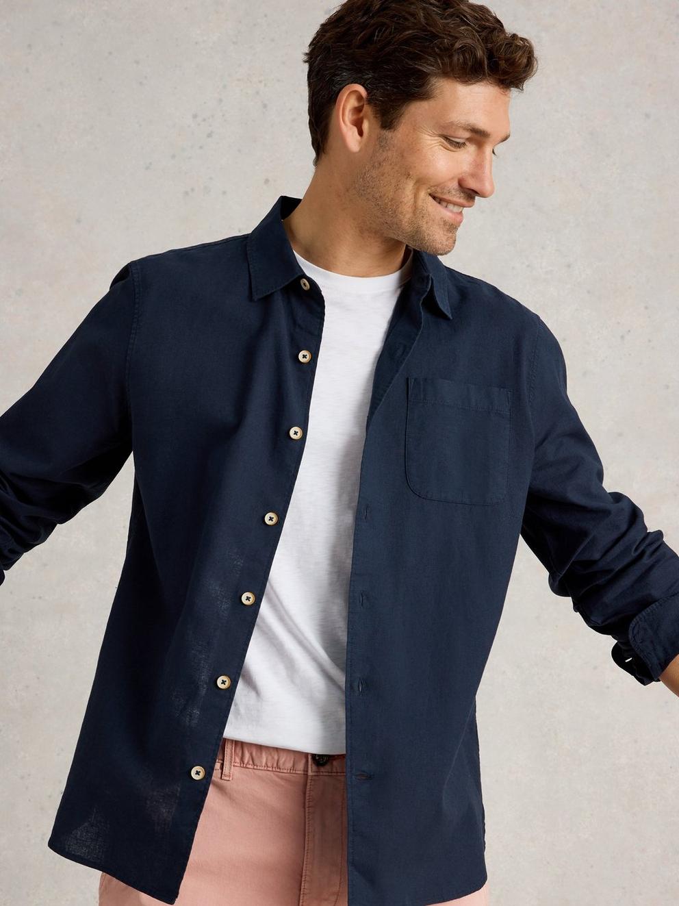 Ely Linen Cotton LS Shirt in DARK NAVY - LIFESTYLE