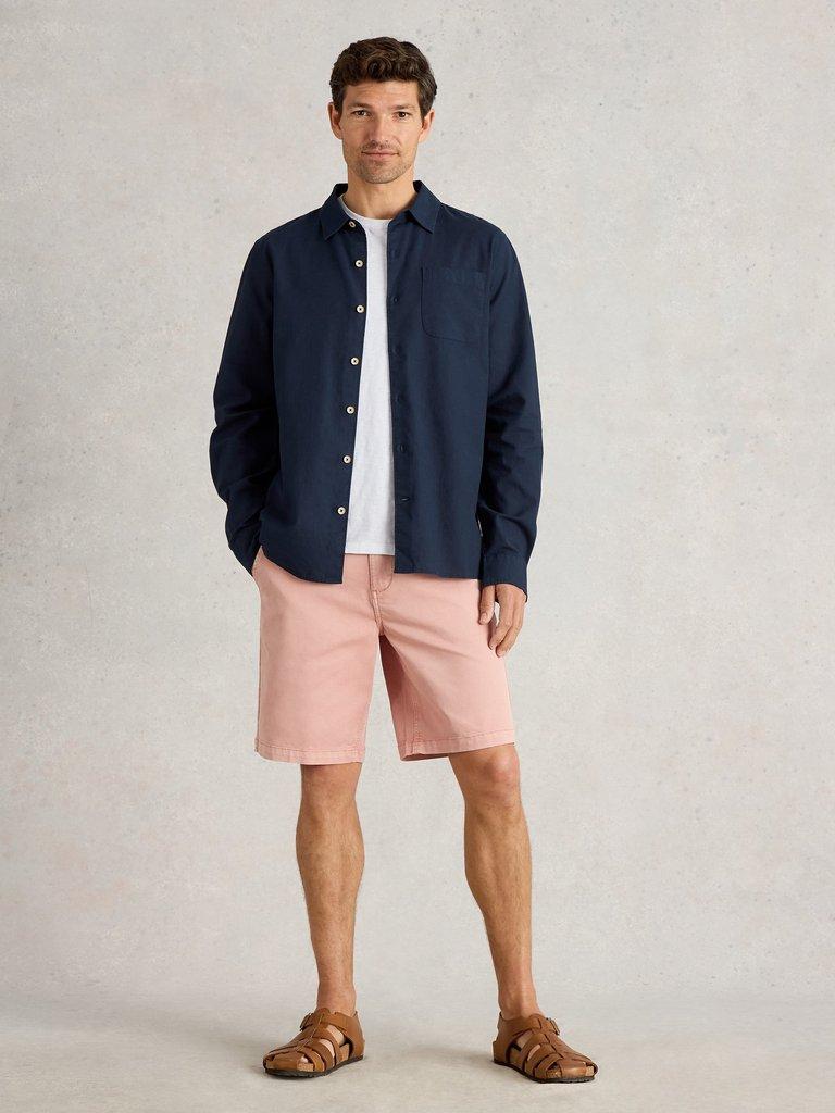 Ely Linen Cotton LS Shirt in DARK NAVY - MODEL FRONT