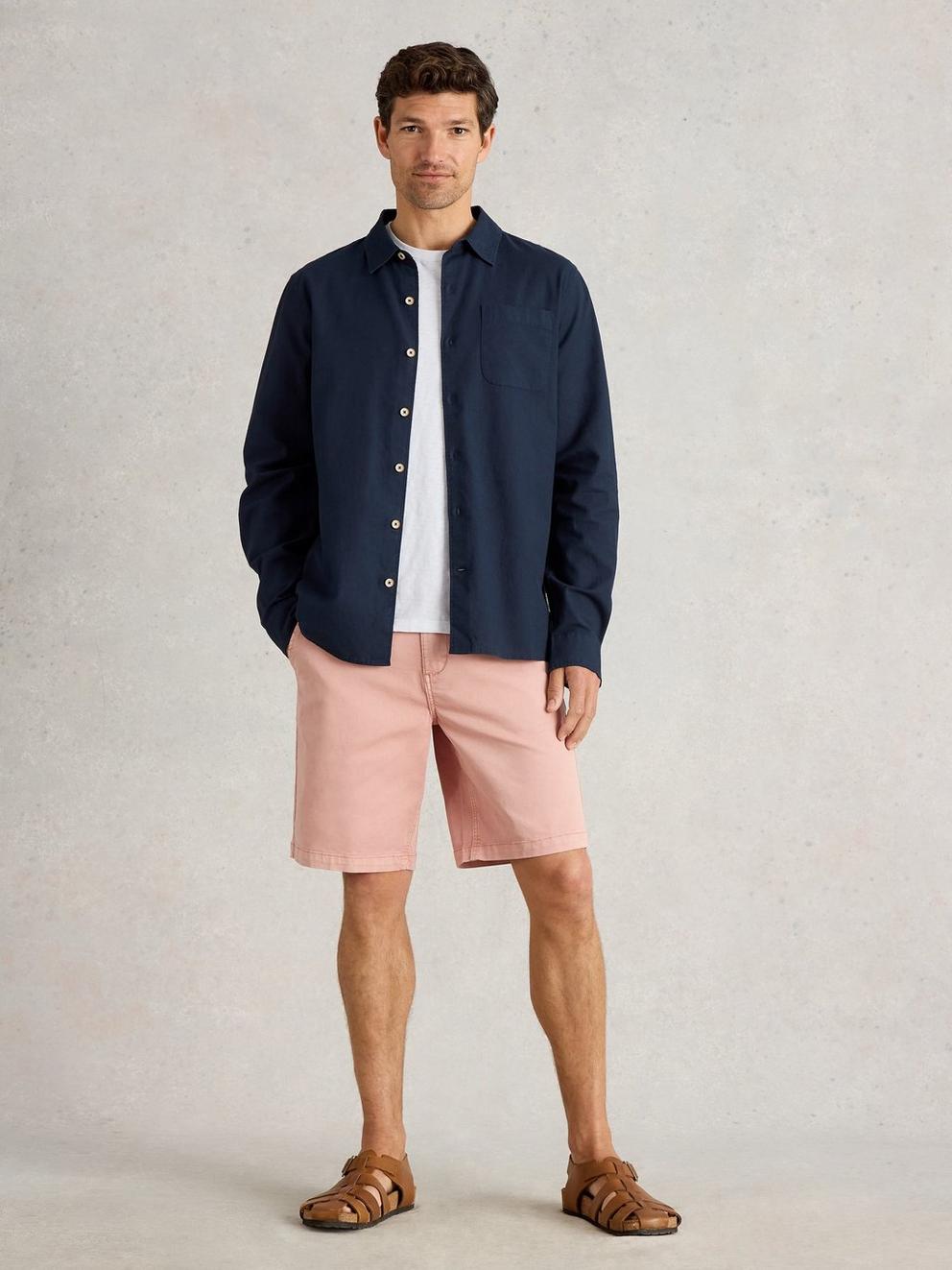 Ely Linen Cotton LS Shirt in DARK NAVY - MODEL FRONT