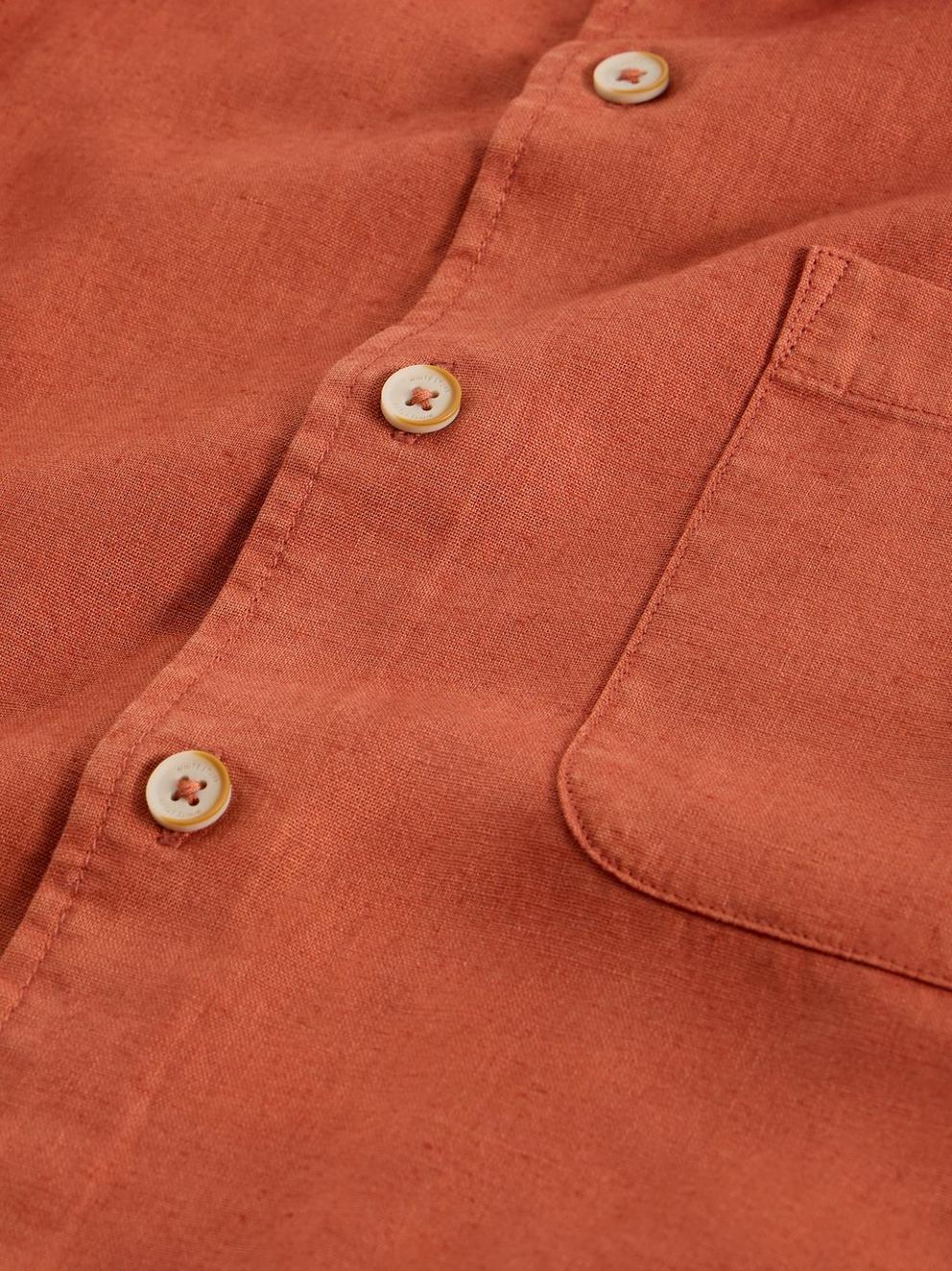 Ely Linen Cotton SS Shirt in DK ORANGE - FLAT DETAIL