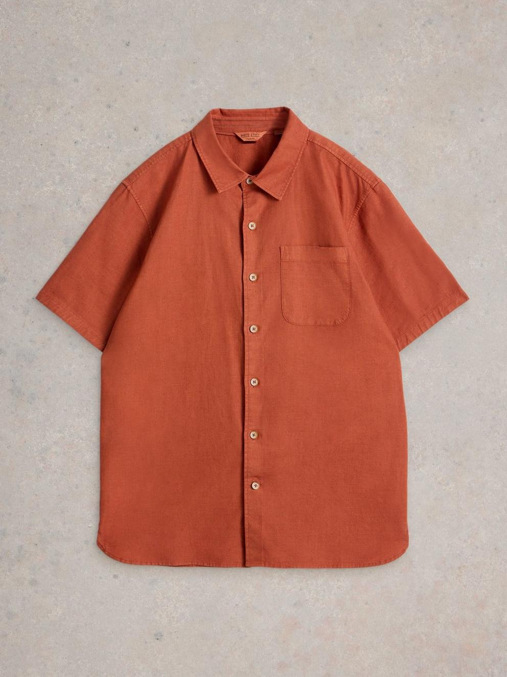 Ely Linen Cotton SS Shirt in DK ORANGE - FLAT FRONT