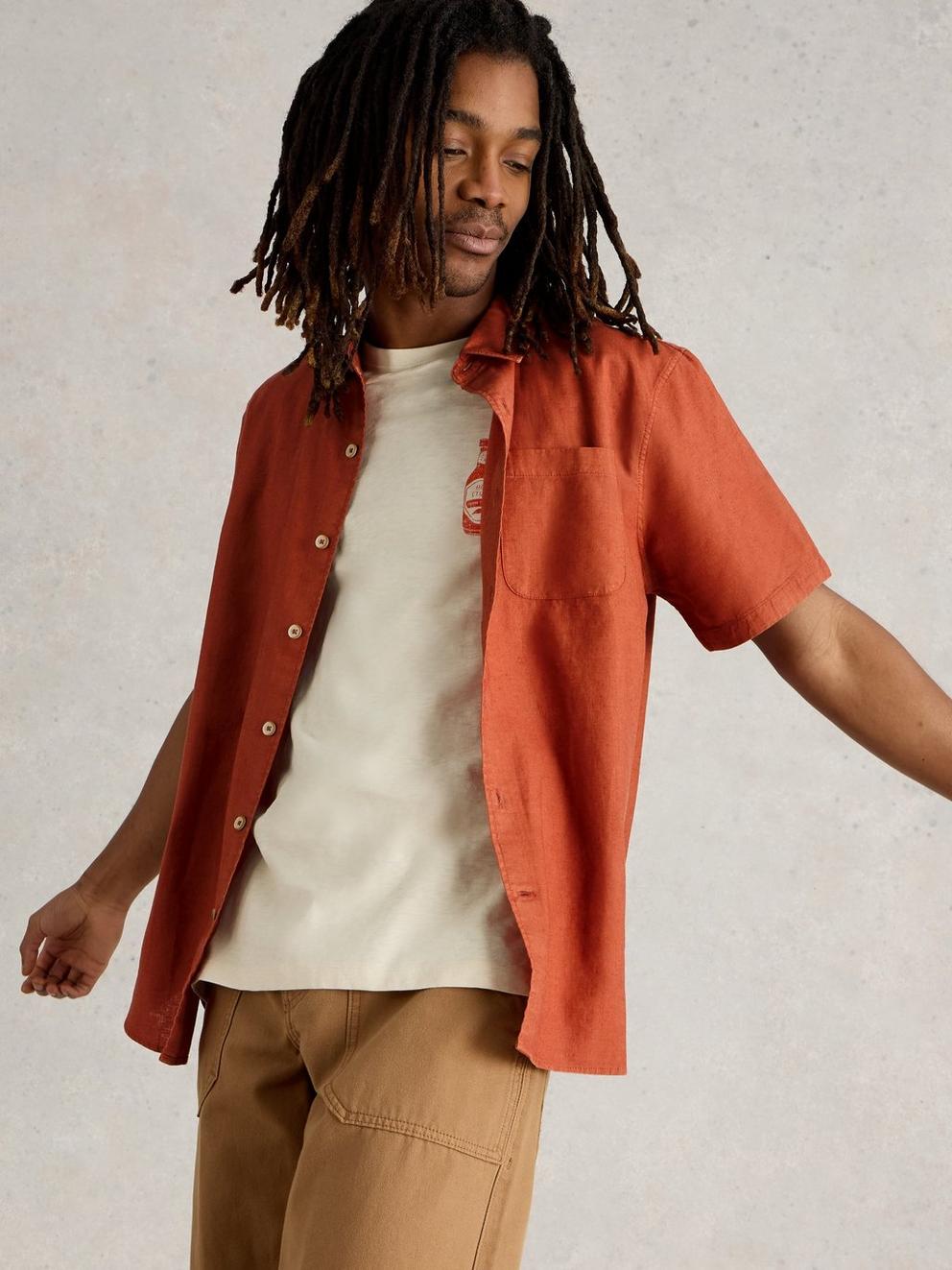 Ely Linen Cotton SS Shirt in DK ORANGE - LIFESTYLE