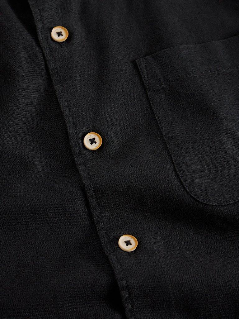 Ely Linen Cotton SS Shirt in PURE BLK - FLAT DETAIL