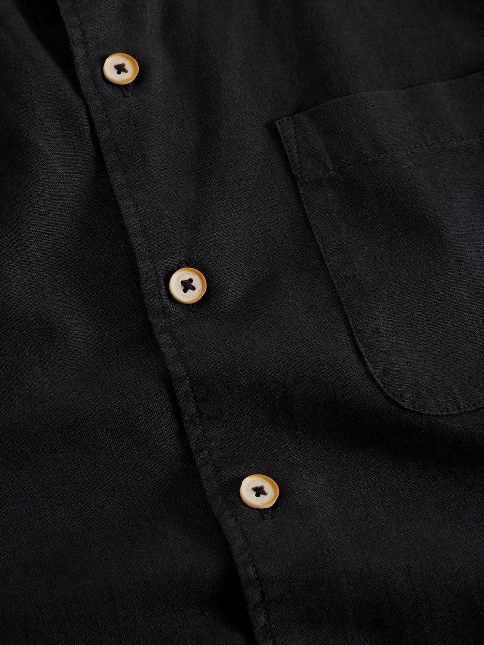 Ely Linen Cotton SS Shirt in PURE BLK - FLAT DETAIL