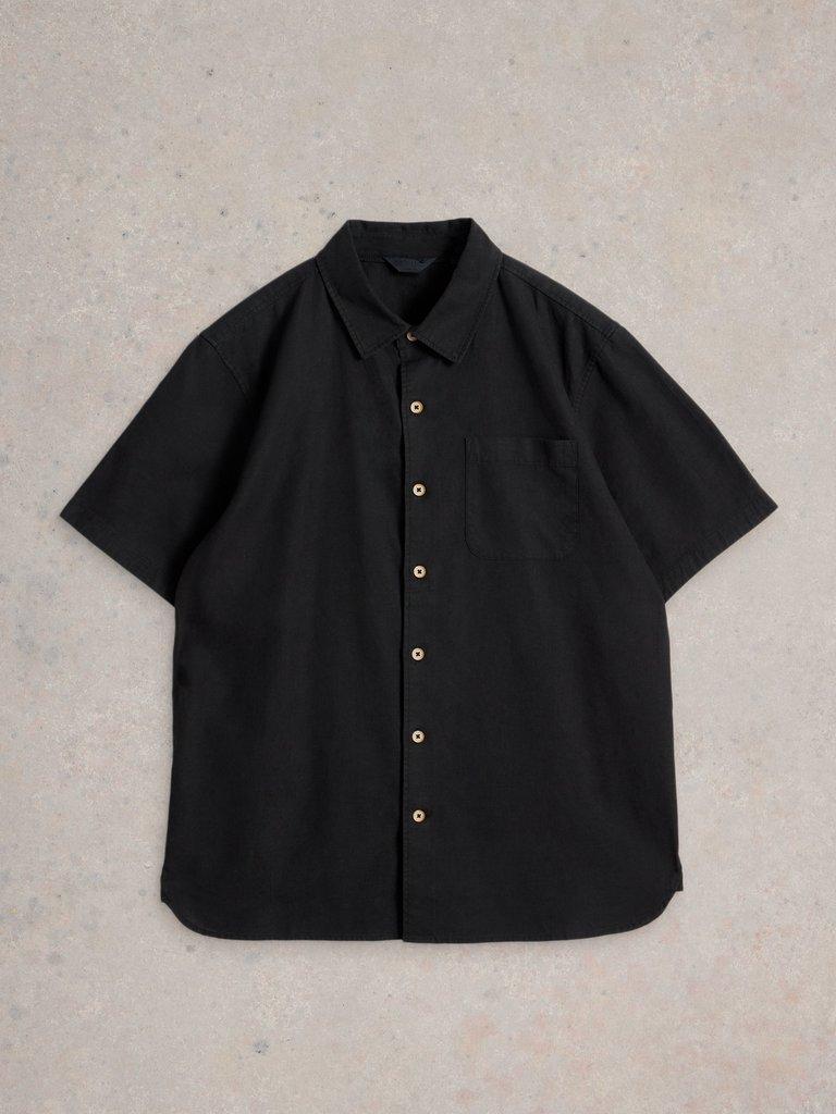 Ely Linen Cotton SS Shirt in PURE BLK - FLAT FRONT