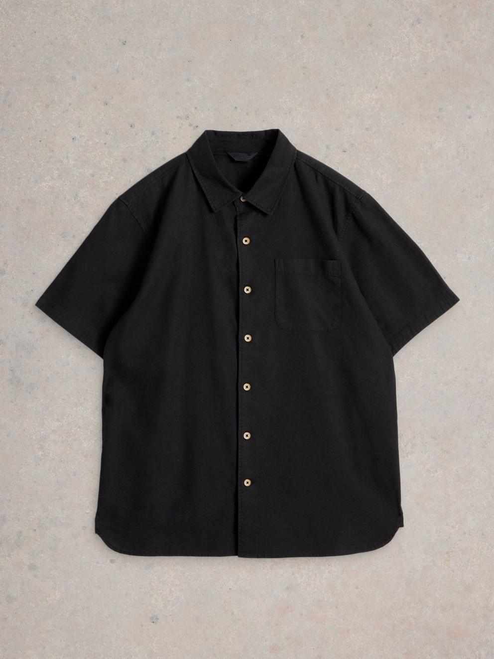 Ely Linen Cotton SS Shirt in PURE BLK - FLAT FRONT