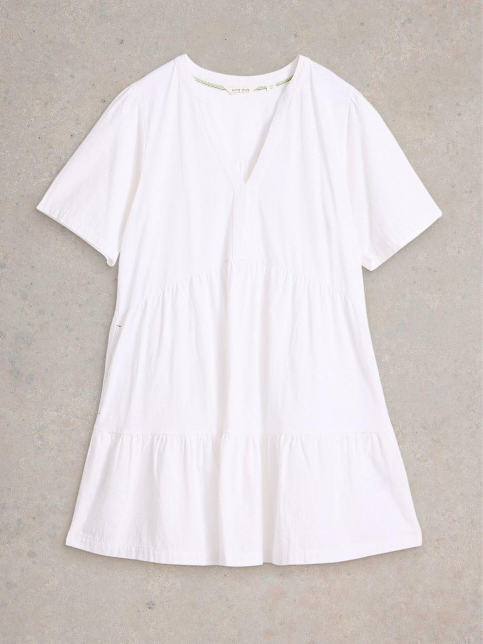 MARIA MIX V NECK TUNIC in BRIL WHITE - FLAT FRONT
