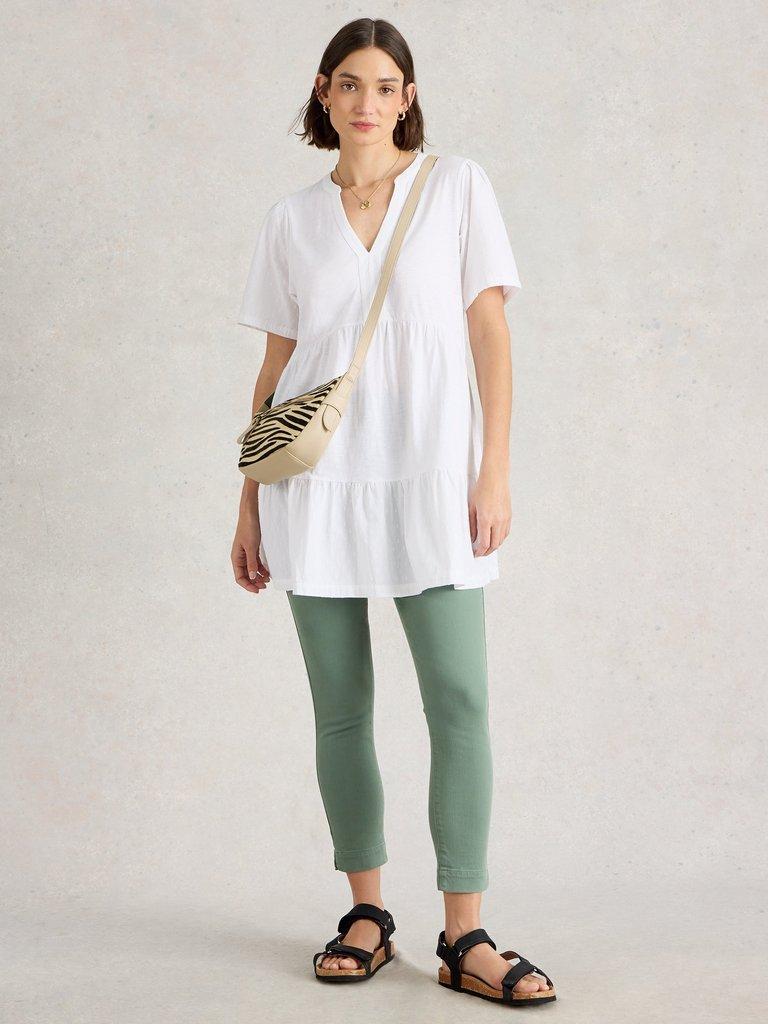 MARIA MIX V NECK TUNIC in BRIL WHITE - MODEL FRONT