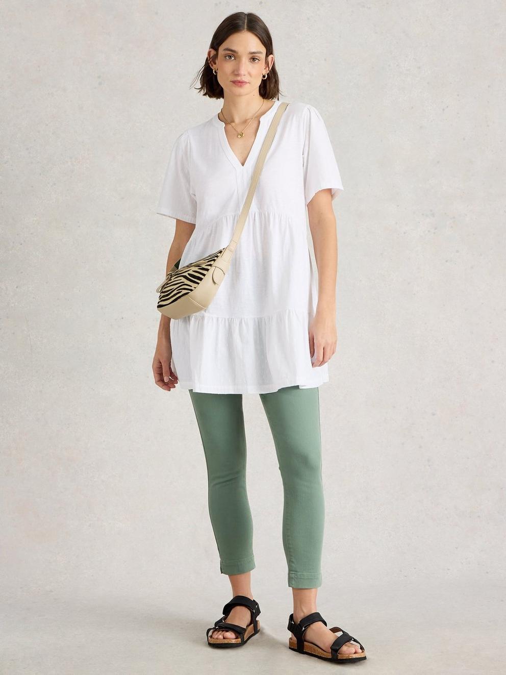 MARIA MIX V NECK TUNIC in BRIL WHITE - MODEL FRONT