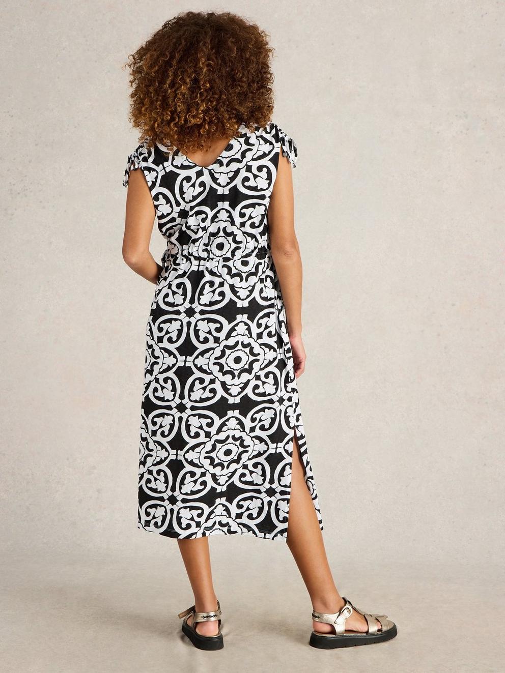 Freya Channel Beach Dress in BLK MLT - MODEL BACK