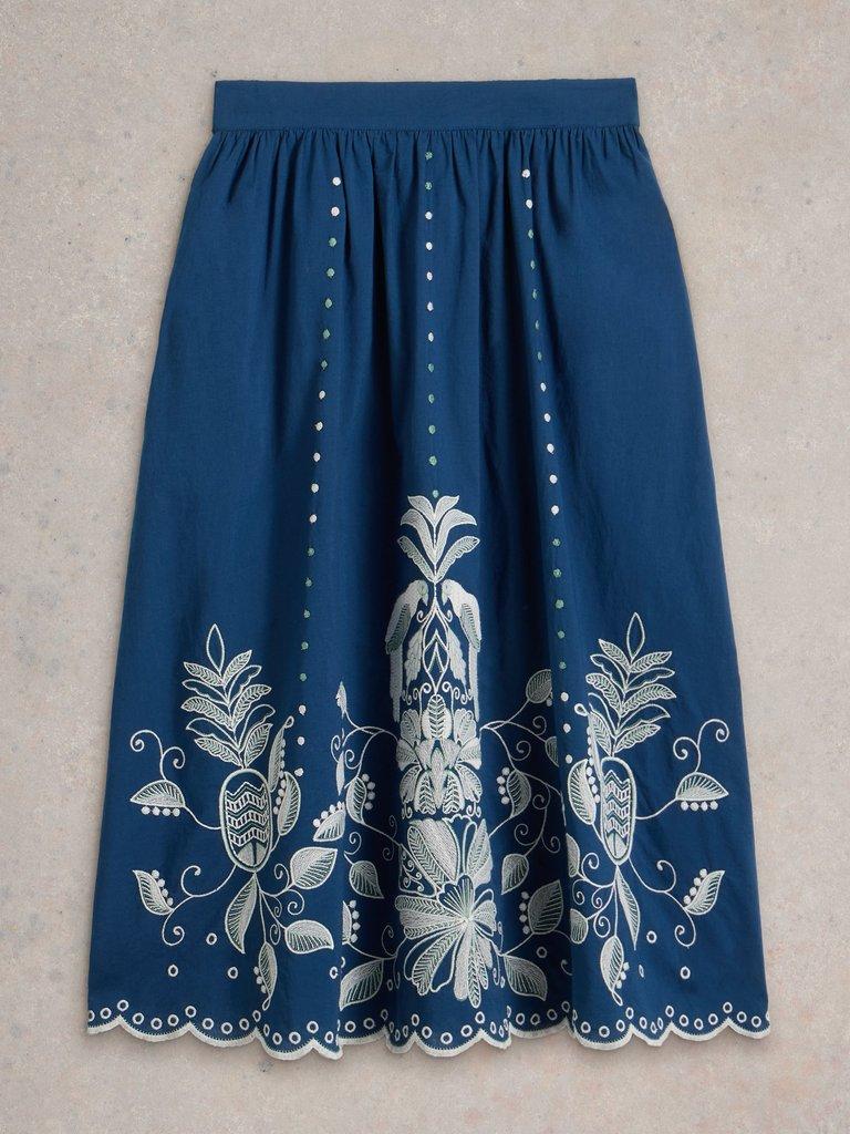 Calypso Embroidered Skirt in DK BLUE - FLAT FRONT