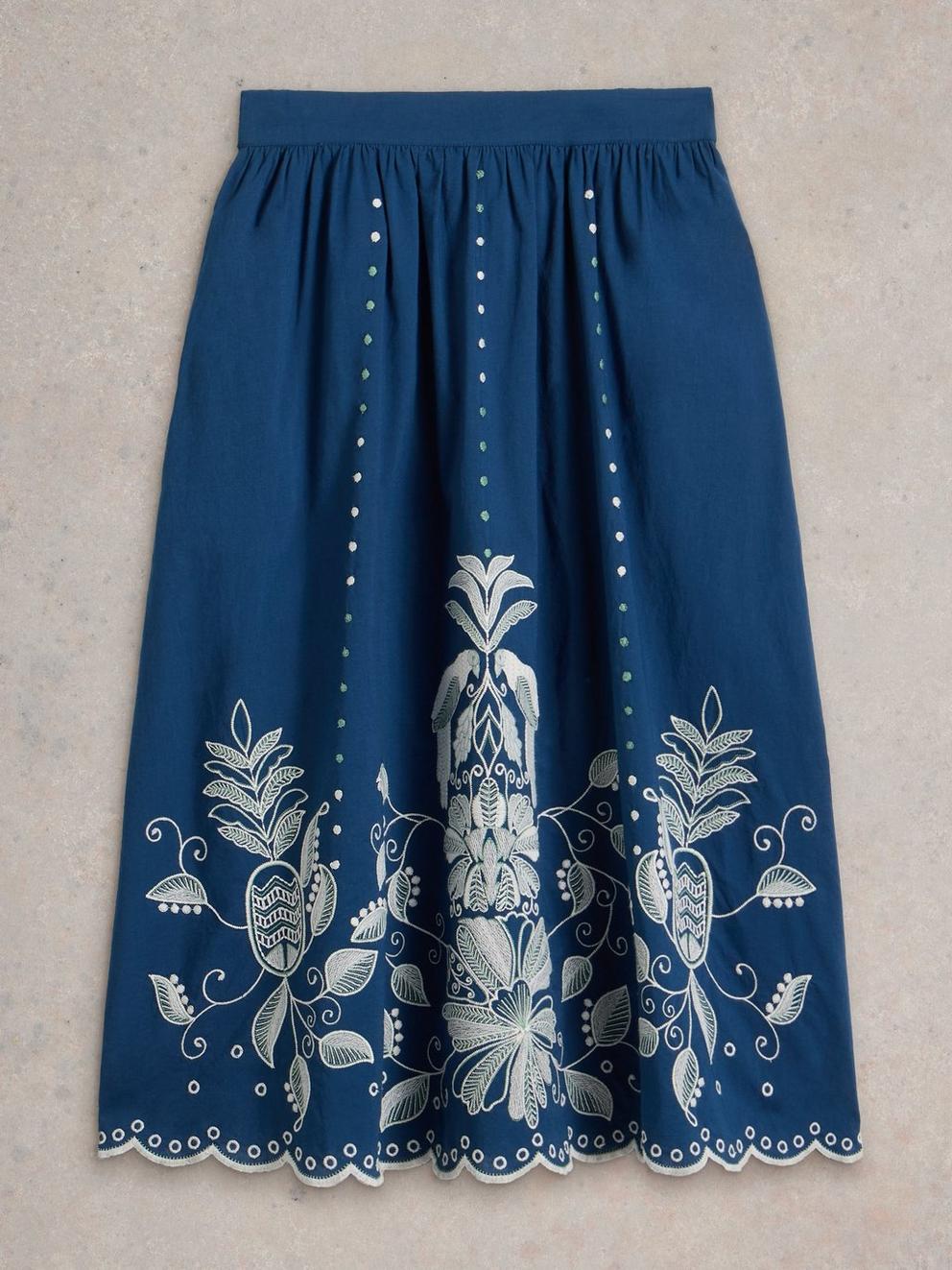 Calypso Embroidered Skirt in DK BLUE - FLAT FRONT