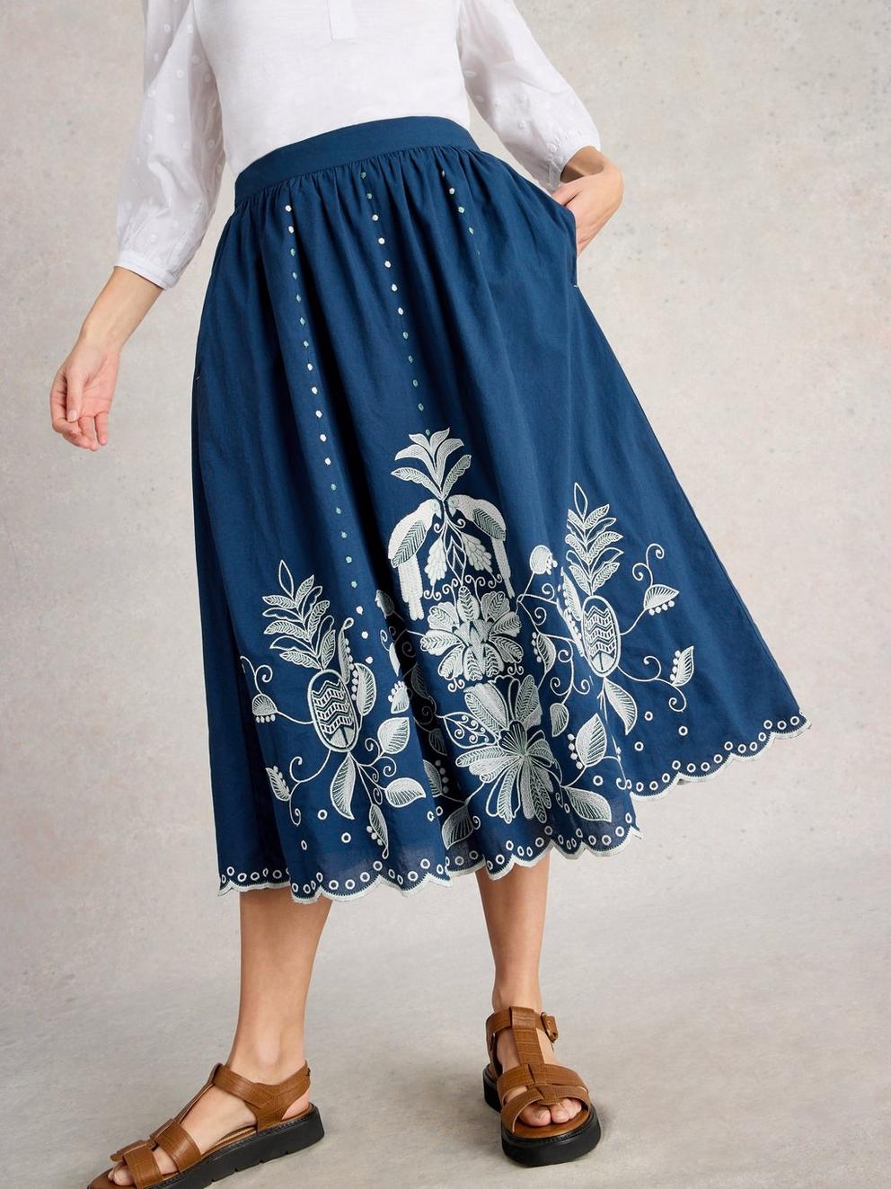 Calypso Embroidered Skirt in DK BLUE - LIFESTYLE
