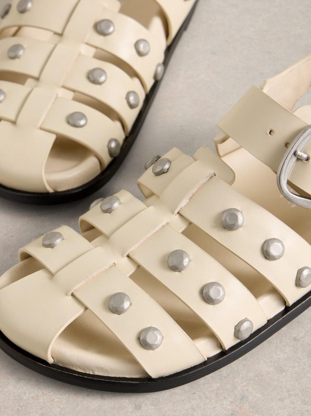 Helena Studded Fisherman in PALE IVORY - FLAT DETAIL