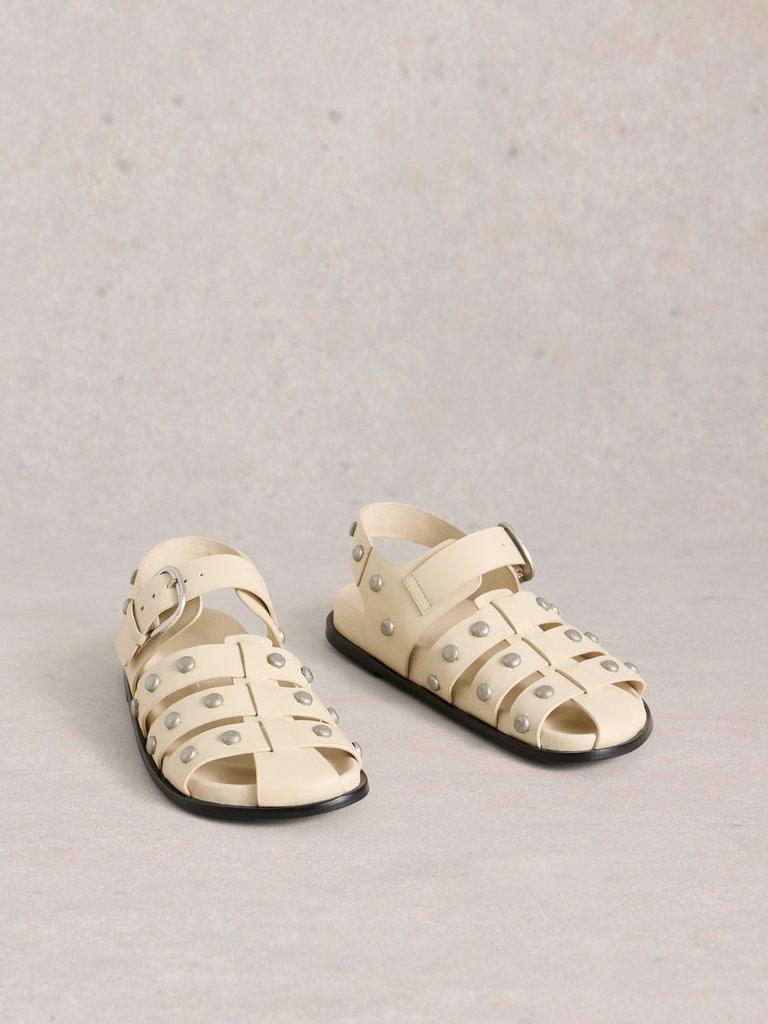 Helena Studded Fisherman in PALE IVORY - FLAT FRONT