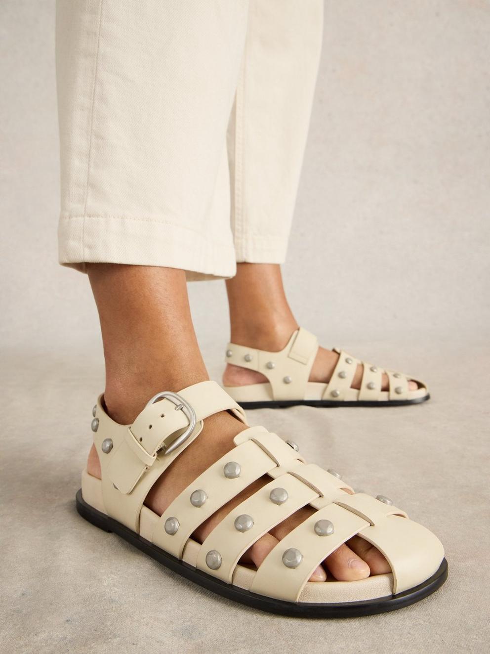 Helena Studded Fisherman in PALE IVORY - MODEL FRONT