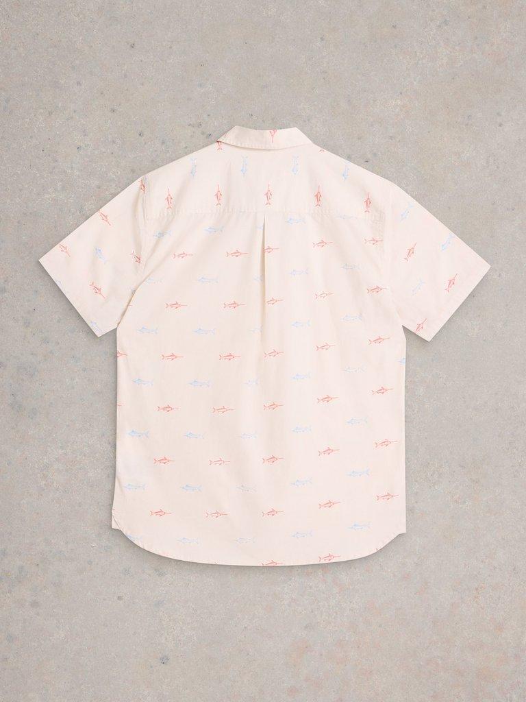 Finsbury Fish Printed Shirt in WHITE PR - FLAT BACK