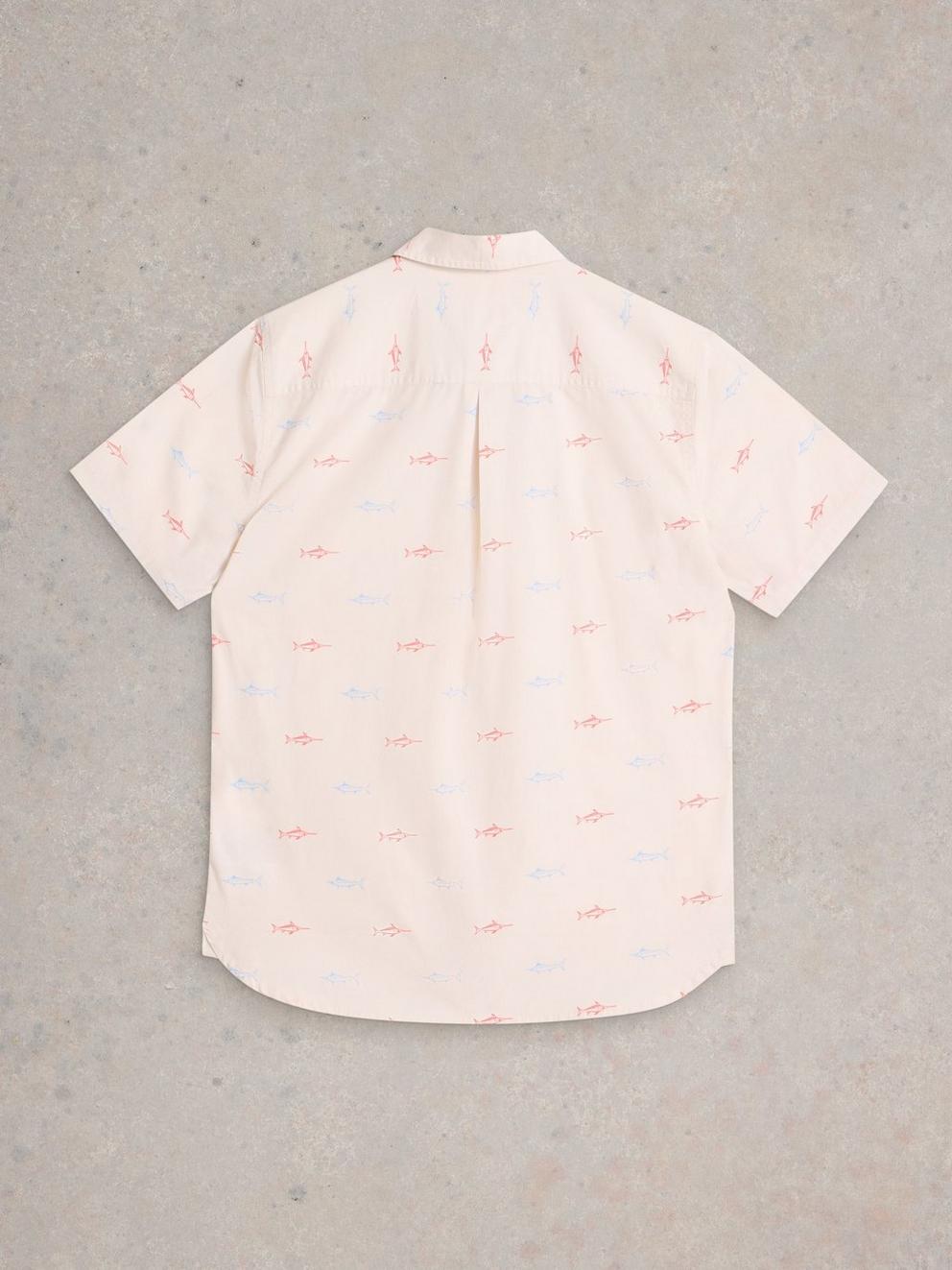 Finsbury Fish Printed Shirt in WHITE PR - FLAT BACK
