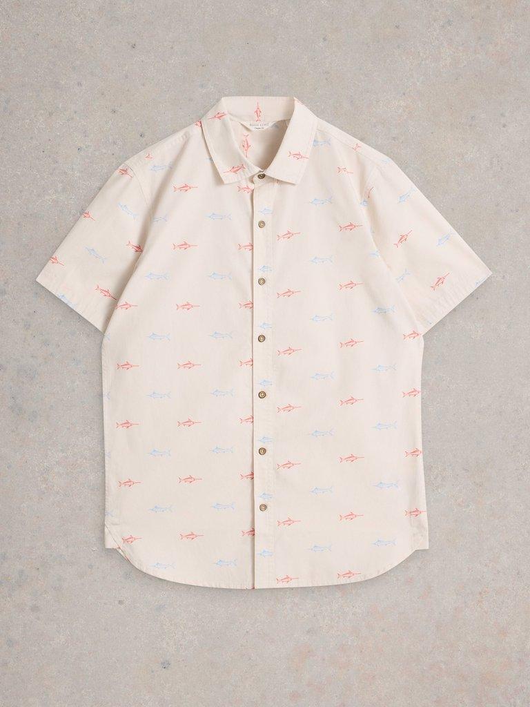 Finsbury Fish Printed Shirt in WHITE PR - FLAT FRONT