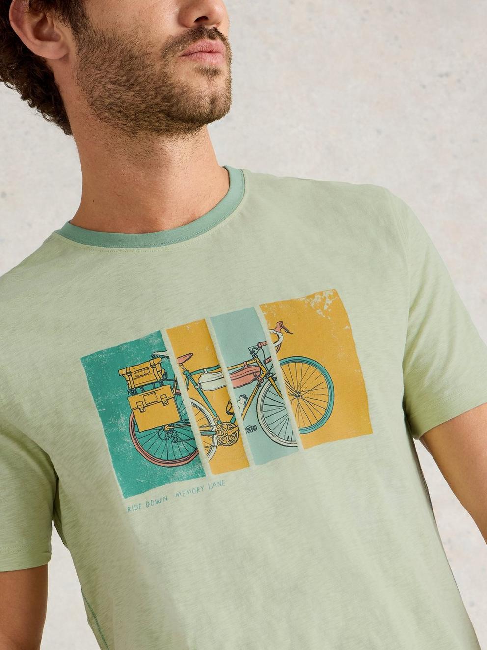 Abersoch Bike Graphic Tee in GREEN PR - MODEL DETAIL