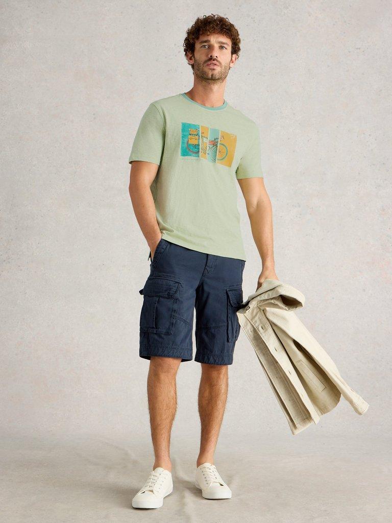 Abersoch Bike Graphic Tee in GREEN PR - MODEL FRONT