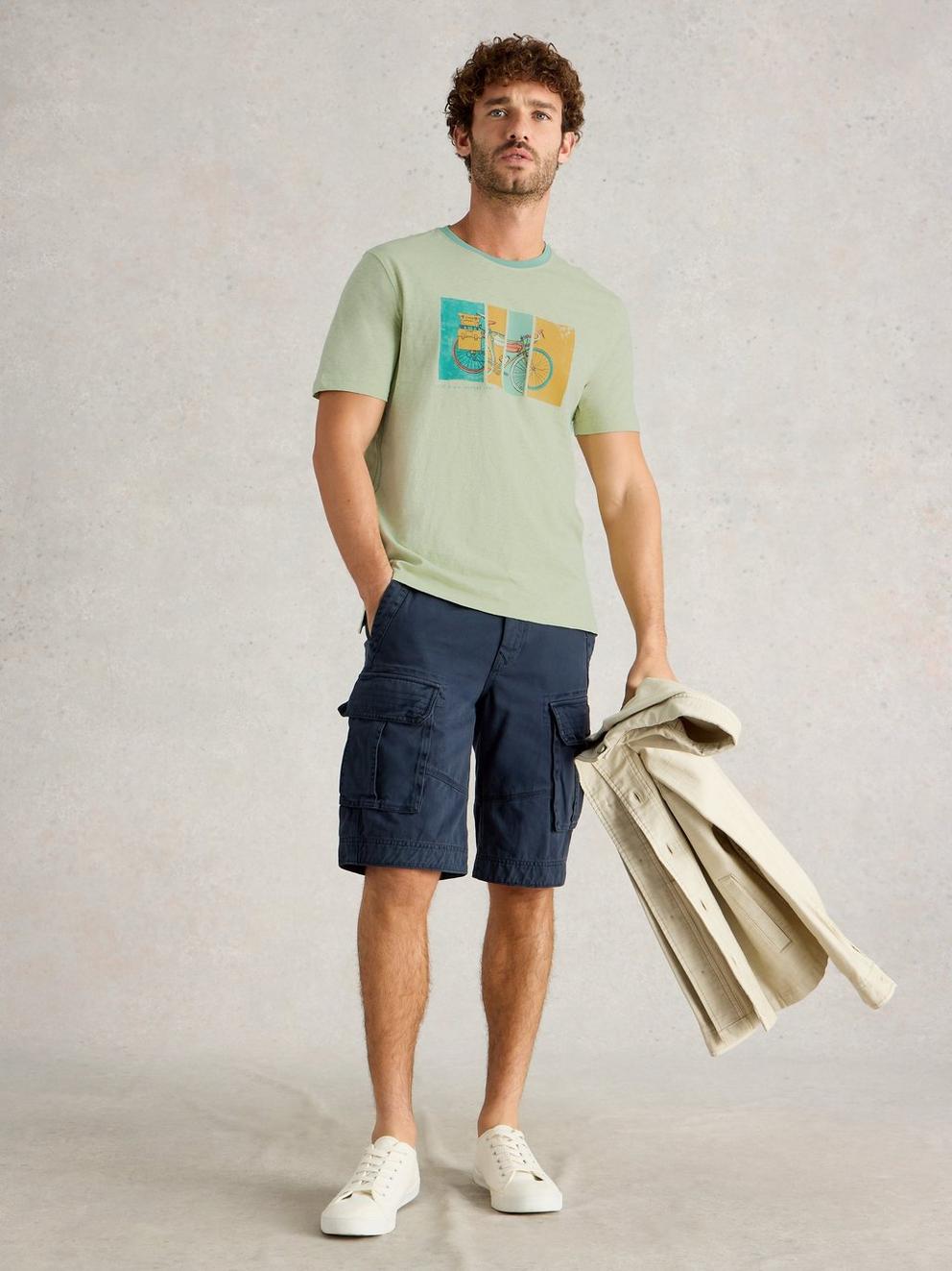 Abersoch Bike Graphic Tee in GREEN PR - MODEL FRONT