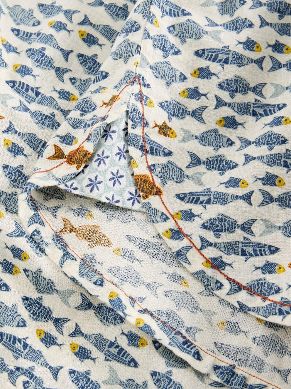 Hayle Fish Printed Shirt in WHITE PR - FLAT DETAIL