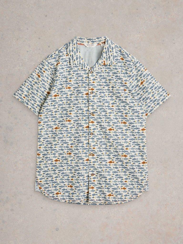 Hayle Fish Printed Shirt in WHITE PR - FLAT FRONT