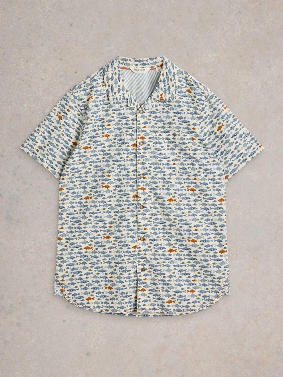 Hayle Fish Printed Shirt in WHITE PR - FLAT FRONT