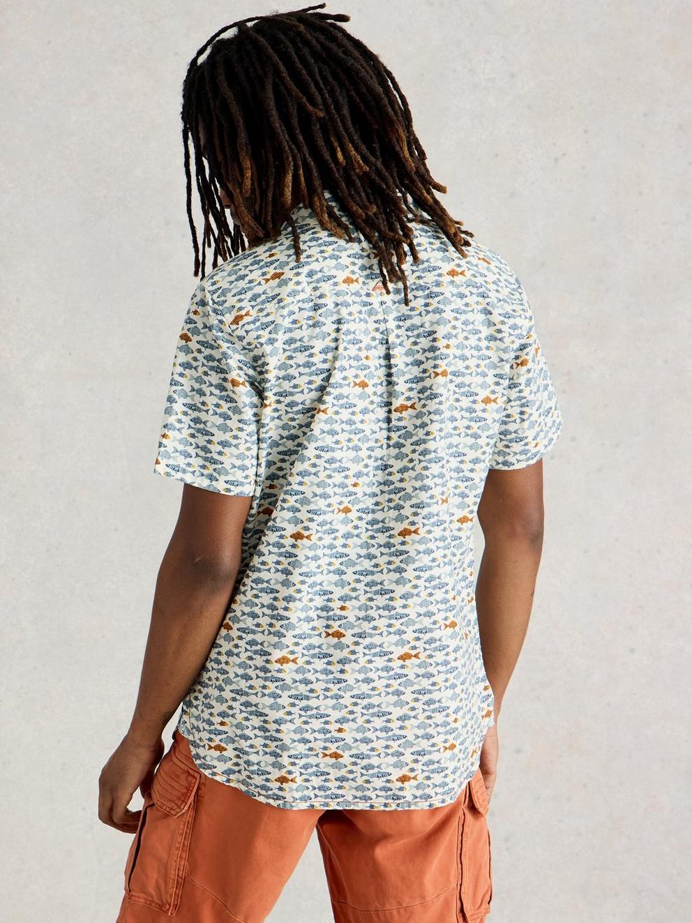 Hayle Fish Printed Shirt in WHITE PR - MODEL BACK