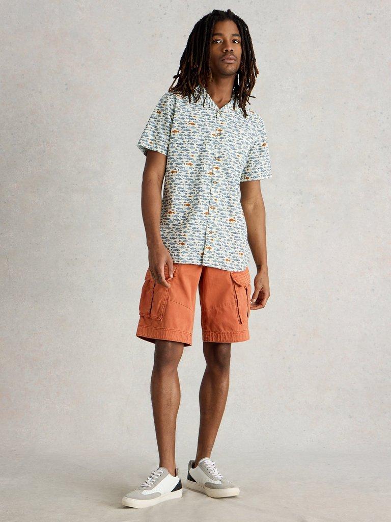 Hayle Fish Printed Shirt in WHITE PR - MODEL FRONT