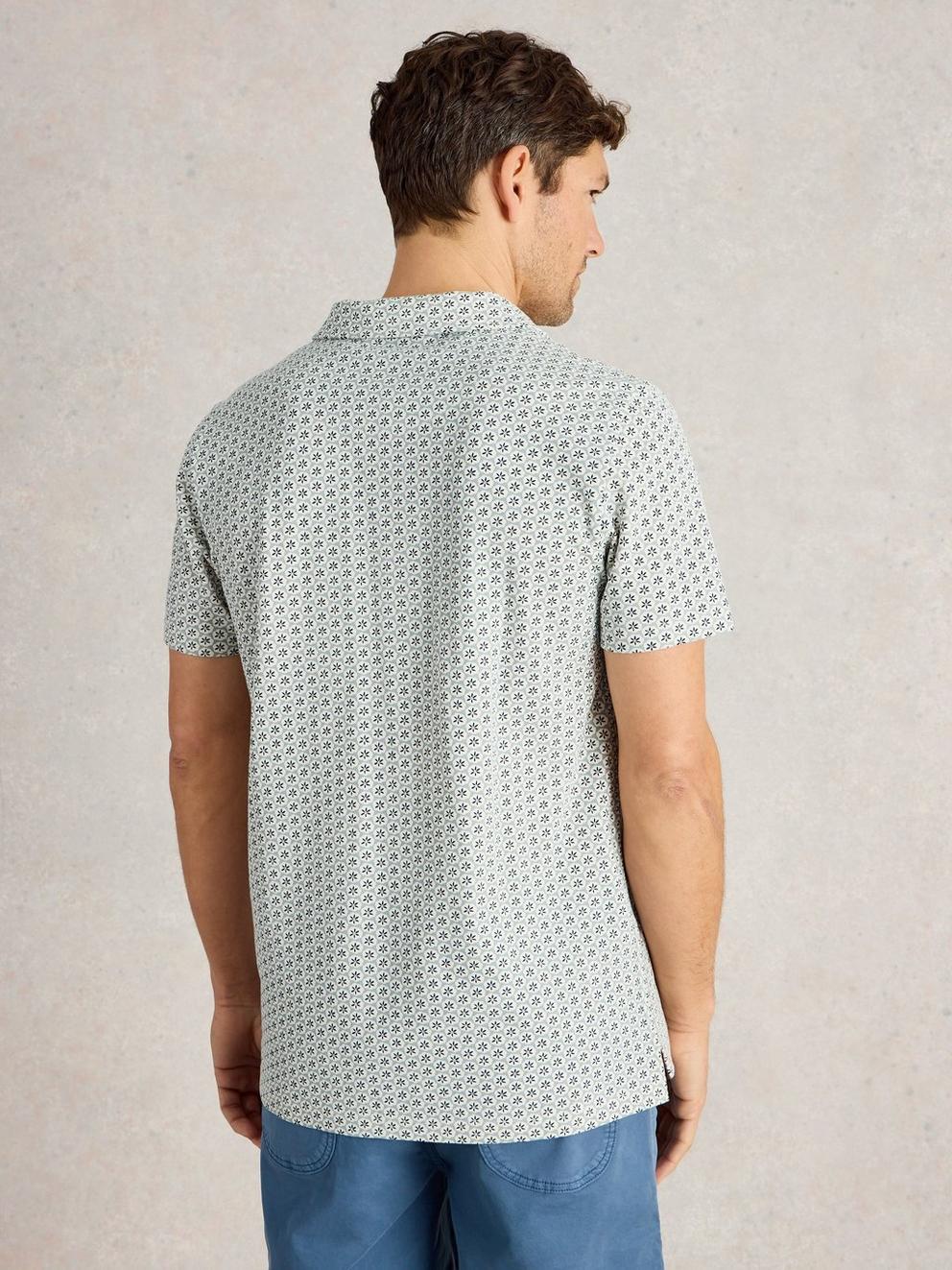 Geo Printed Polo in BLUE PR - MODEL BACK