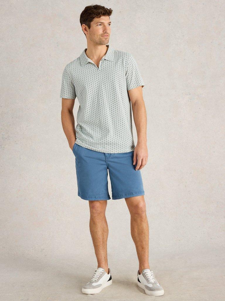 Geo Printed Polo in BLUE PR - MODEL FRONT