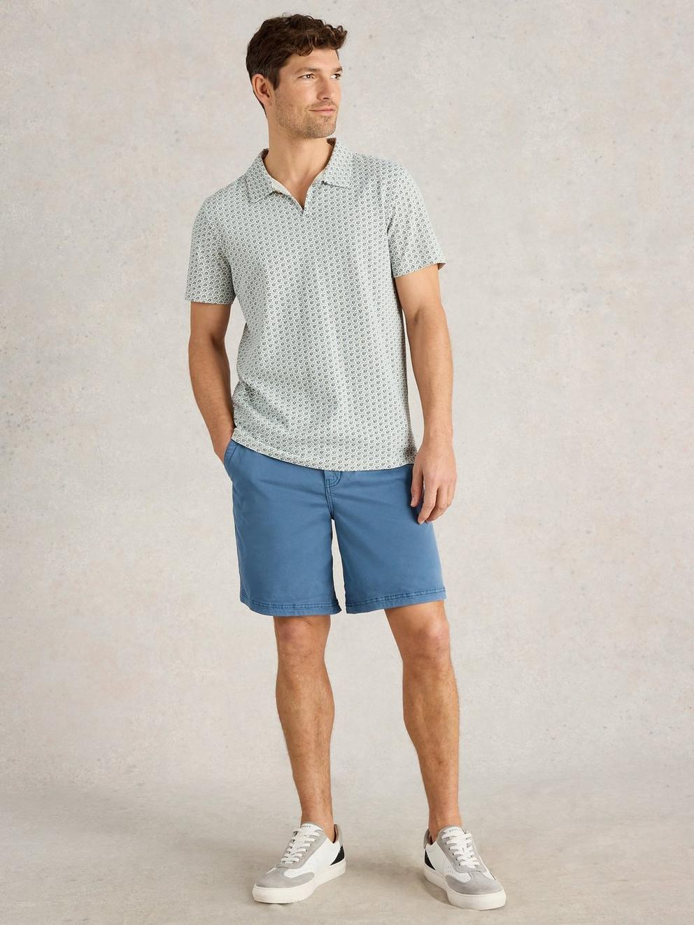Geo Printed Polo in BLUE PR - MODEL FRONT