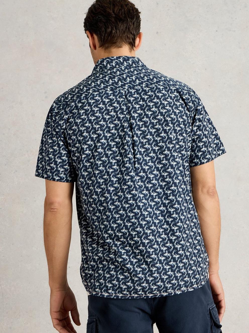 Finsbury Koi Printed Shirt in NAVY PR - MODEL BACK