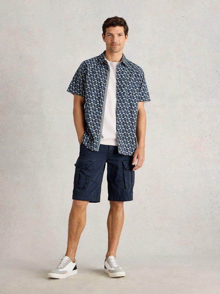 Finsbury Koi Printed Shirt in NAVY PR - MODEL FRONT