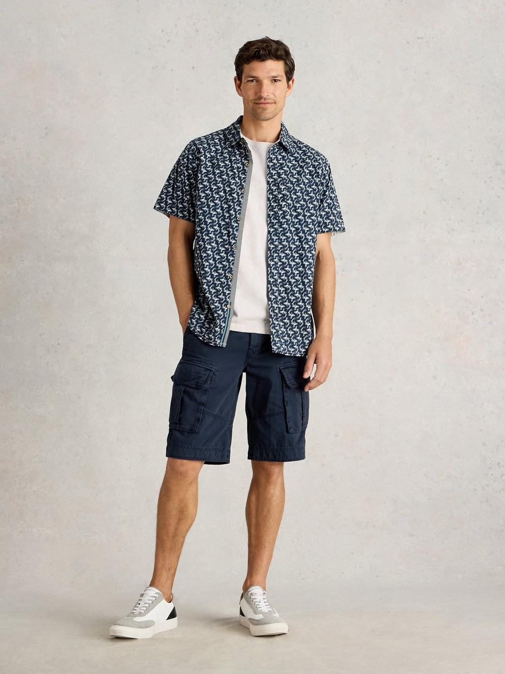 Finsbury Koi Printed Shirt in NAVY PR - MODEL FRONT