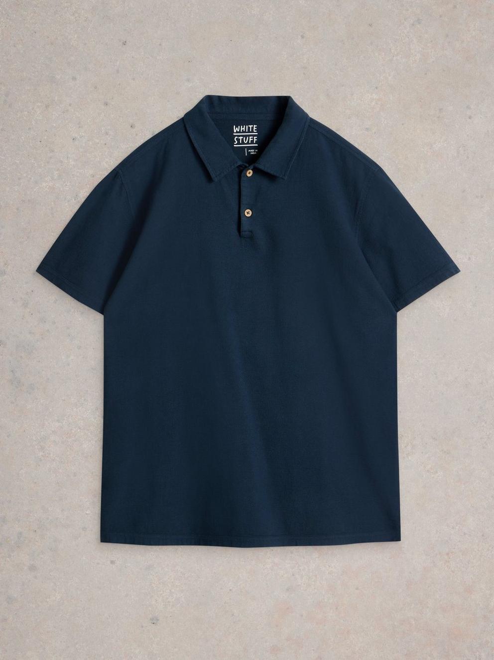 Anderby Woven Polo in DARK NAVY - FLAT FRONT