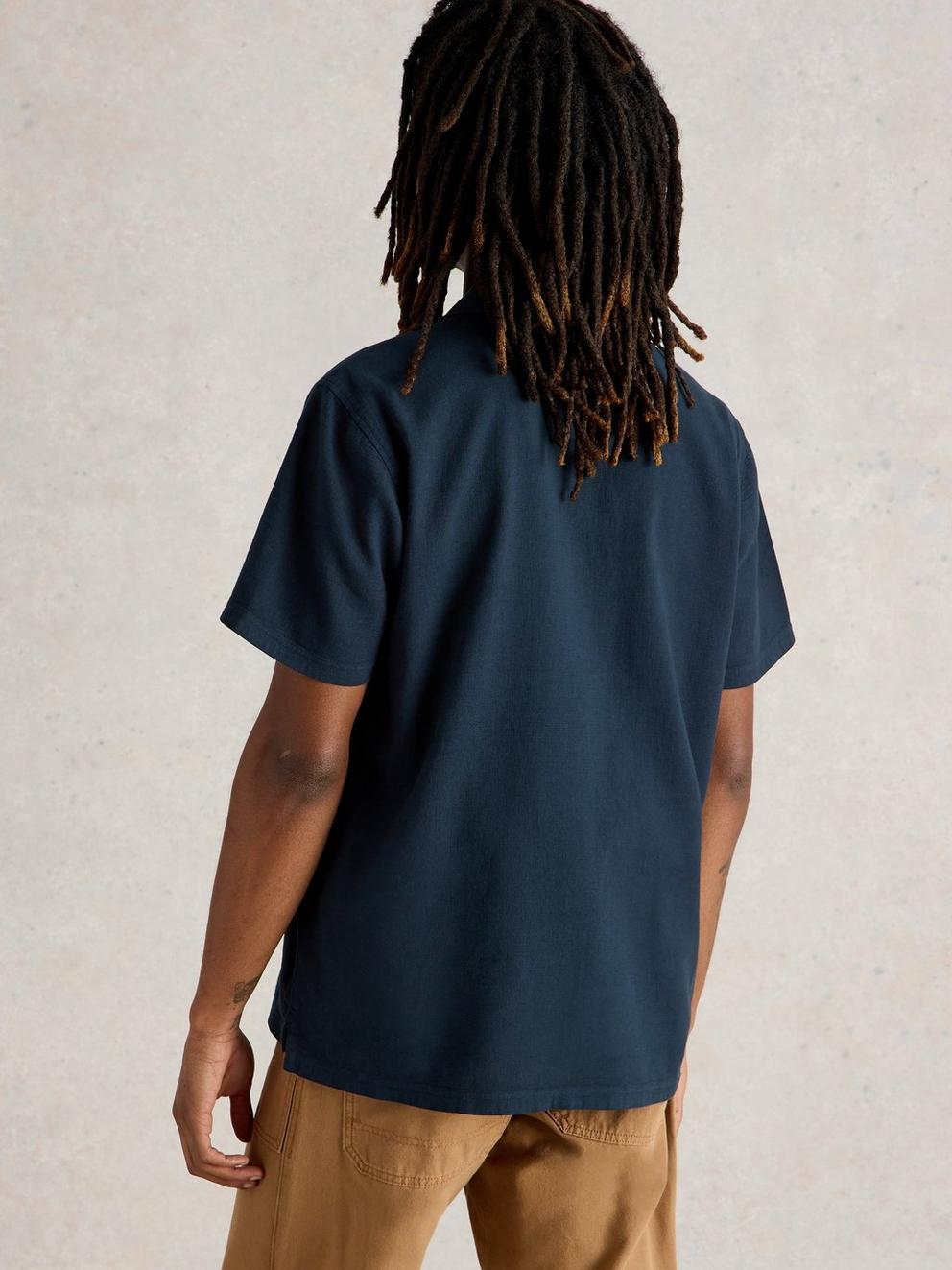 Anderby Woven Polo in DARK NAVY - MODEL BACK