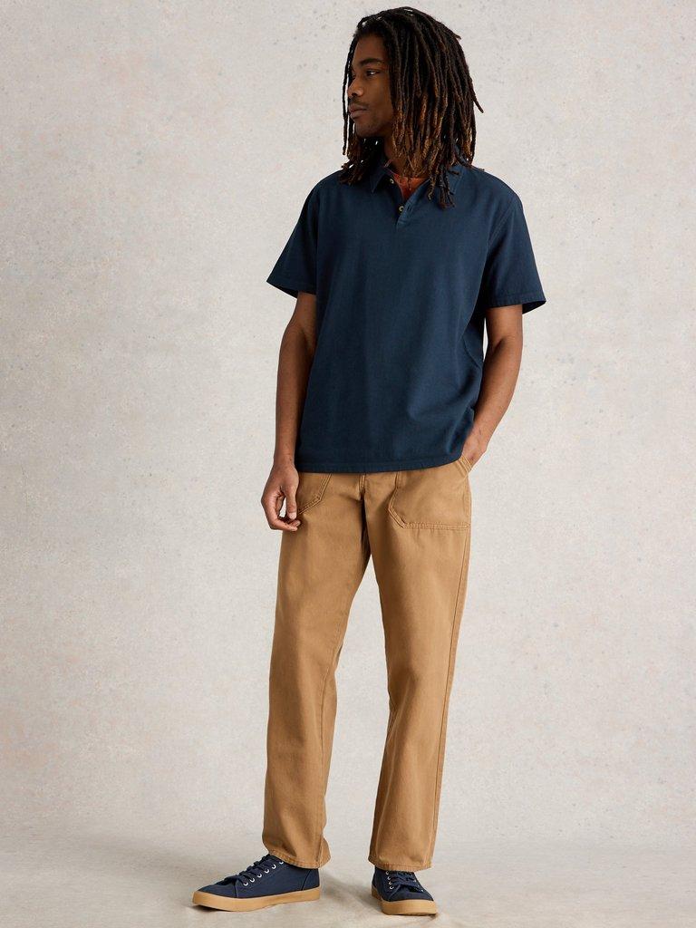 Anderby Woven Polo in DARK NAVY - MODEL FRONT