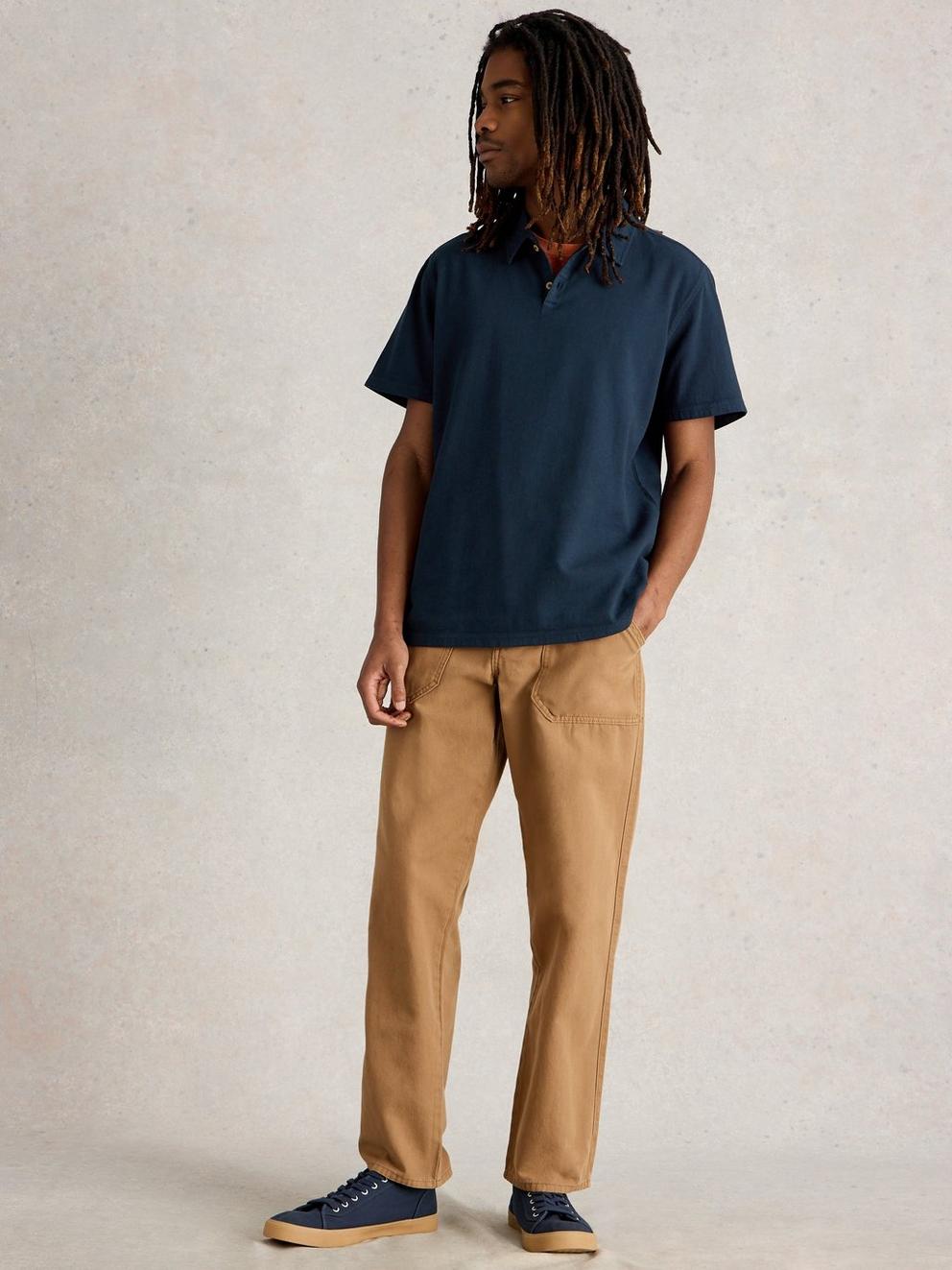 Anderby Woven Polo in DARK NAVY - MODEL FRONT