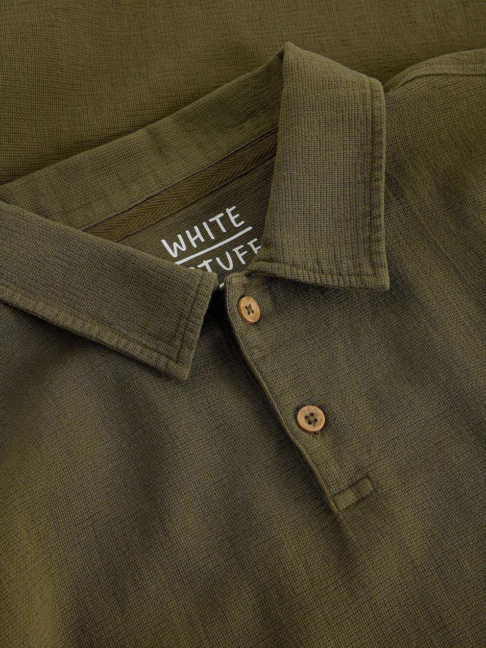 Anderby Woven Polo in KHAKI GRN - FLAT DETAIL