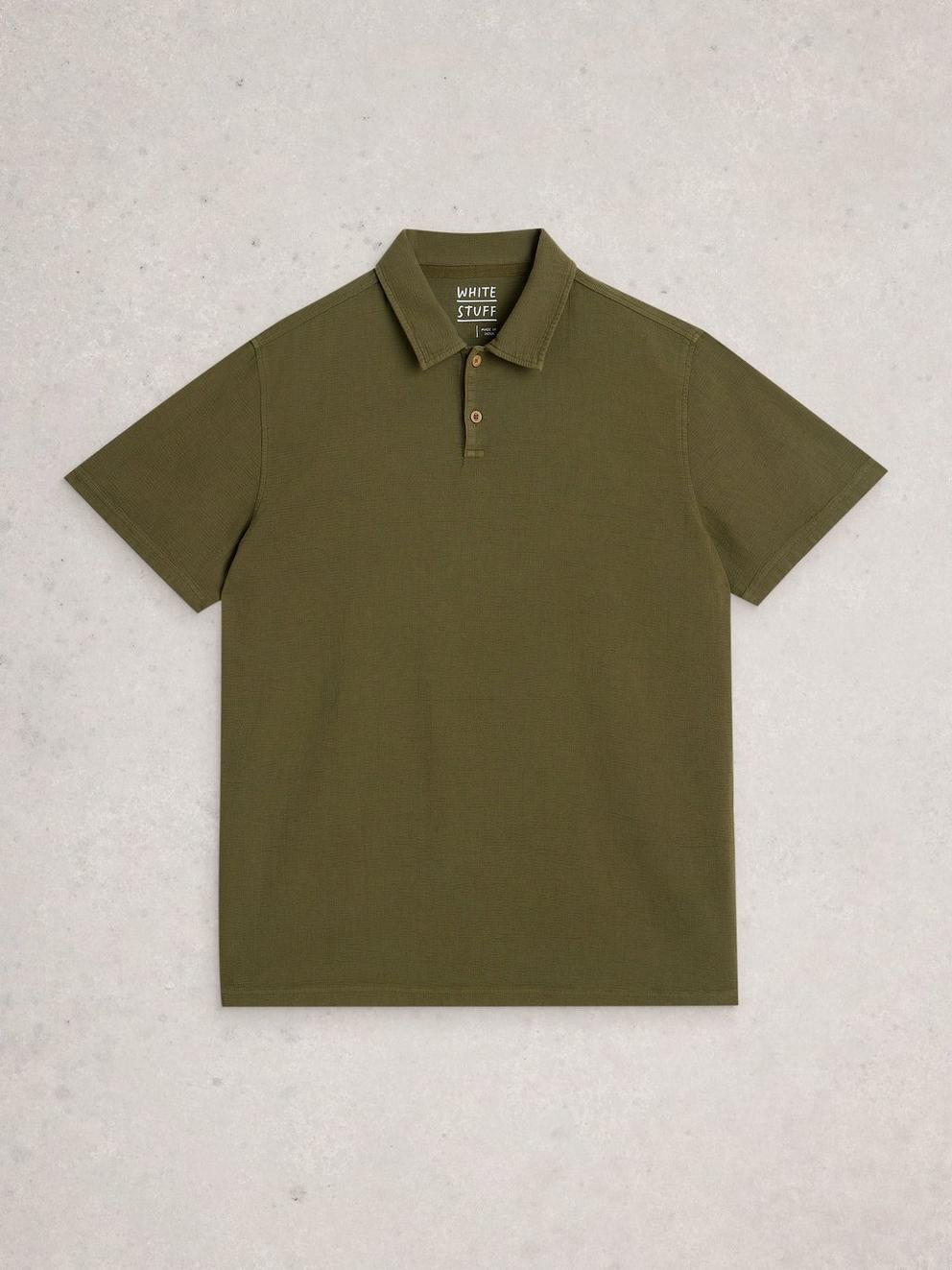 Anderby Woven Polo in KHAKI GRN - FLAT FRONT