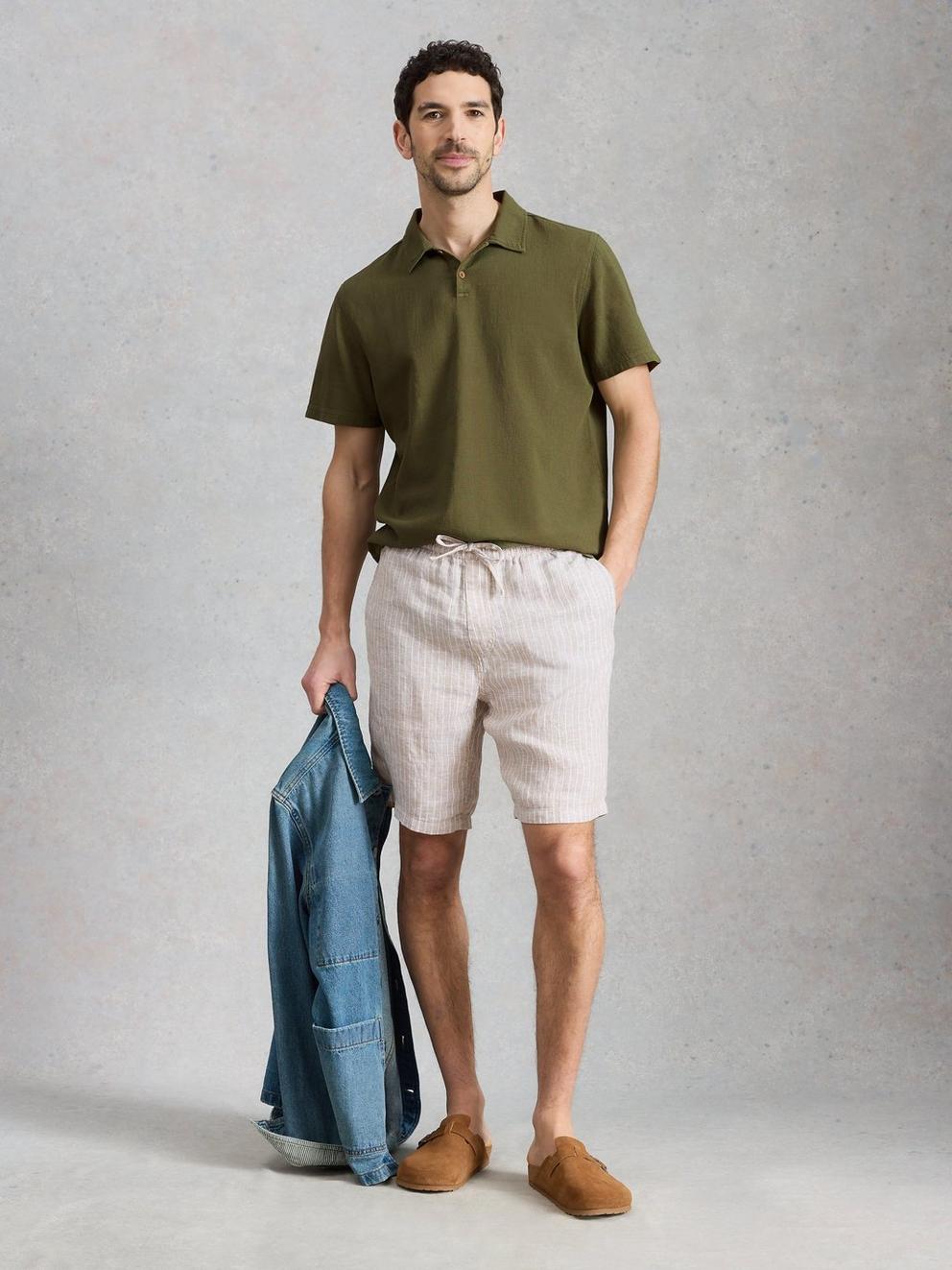 Anderby Woven Polo in KHAKI GRN - MODEL FRONT