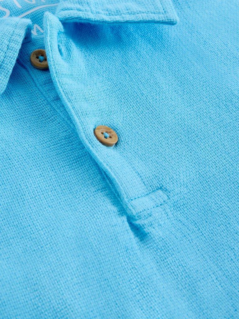 Anderby Woven Polo in MID BLUE - FLAT DETAIL