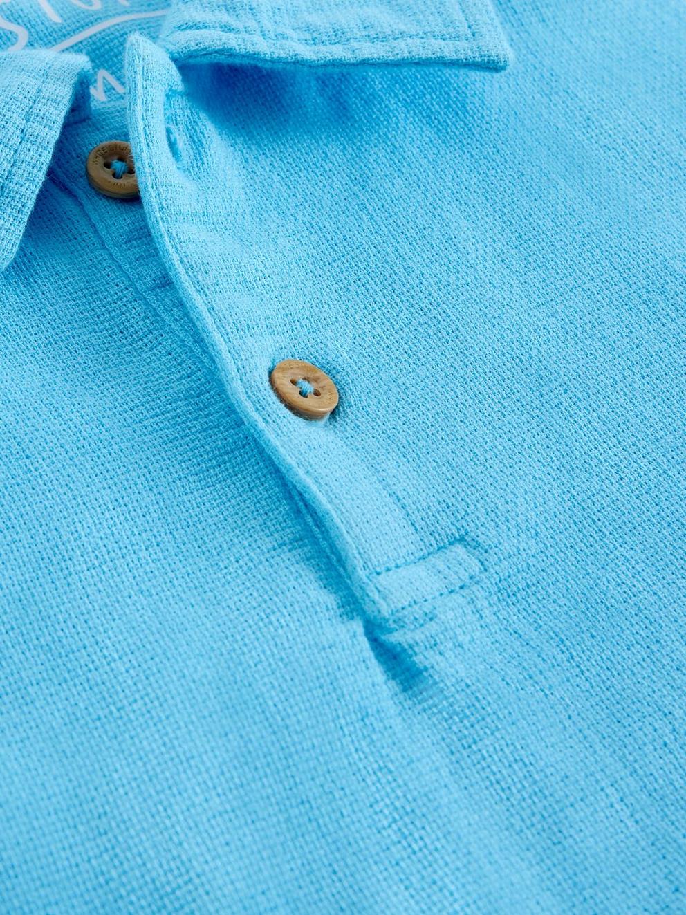 Anderby Woven Polo in MID BLUE - FLAT DETAIL