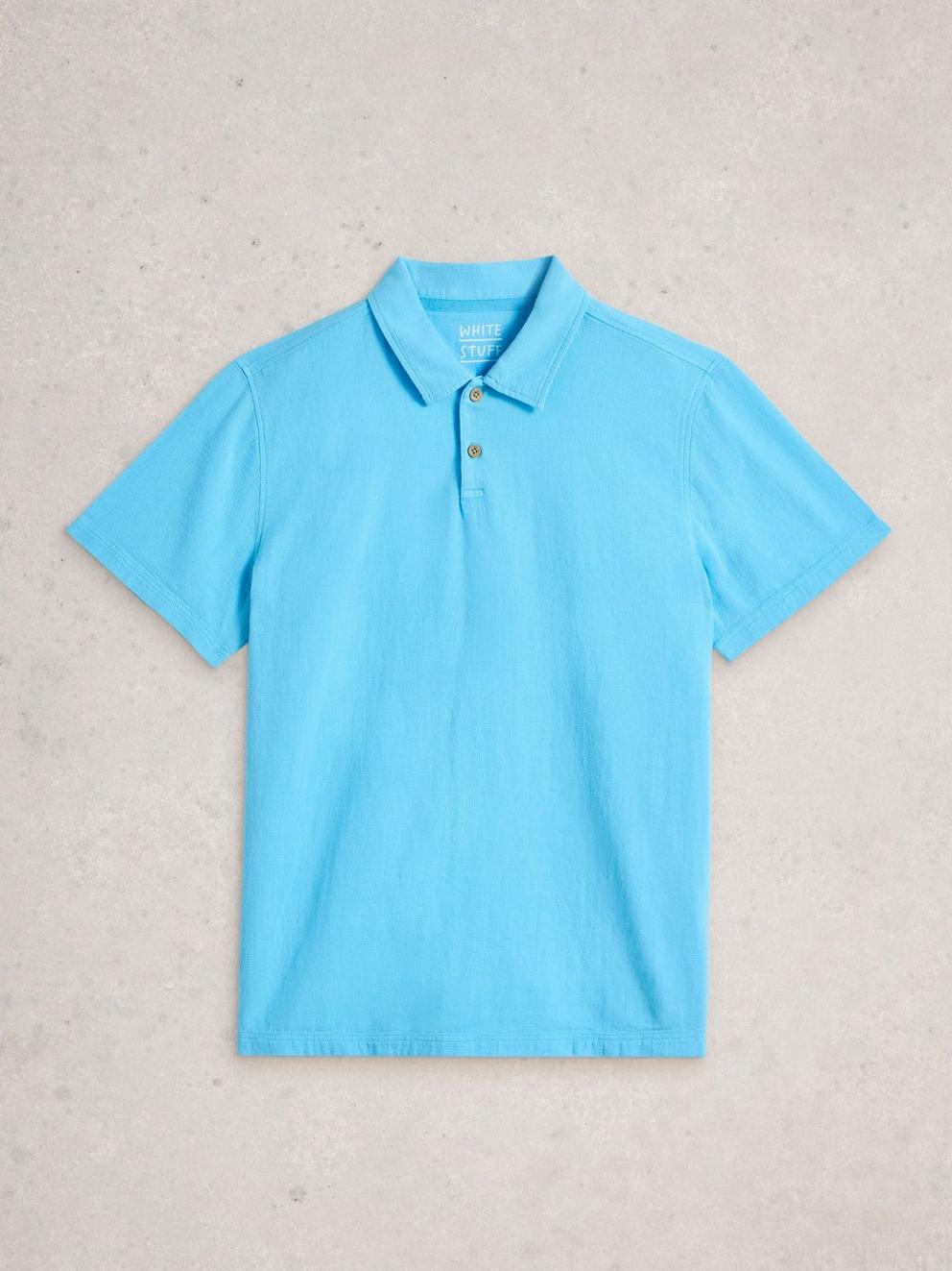 Anderby Woven Polo in MID BLUE - FLAT FRONT