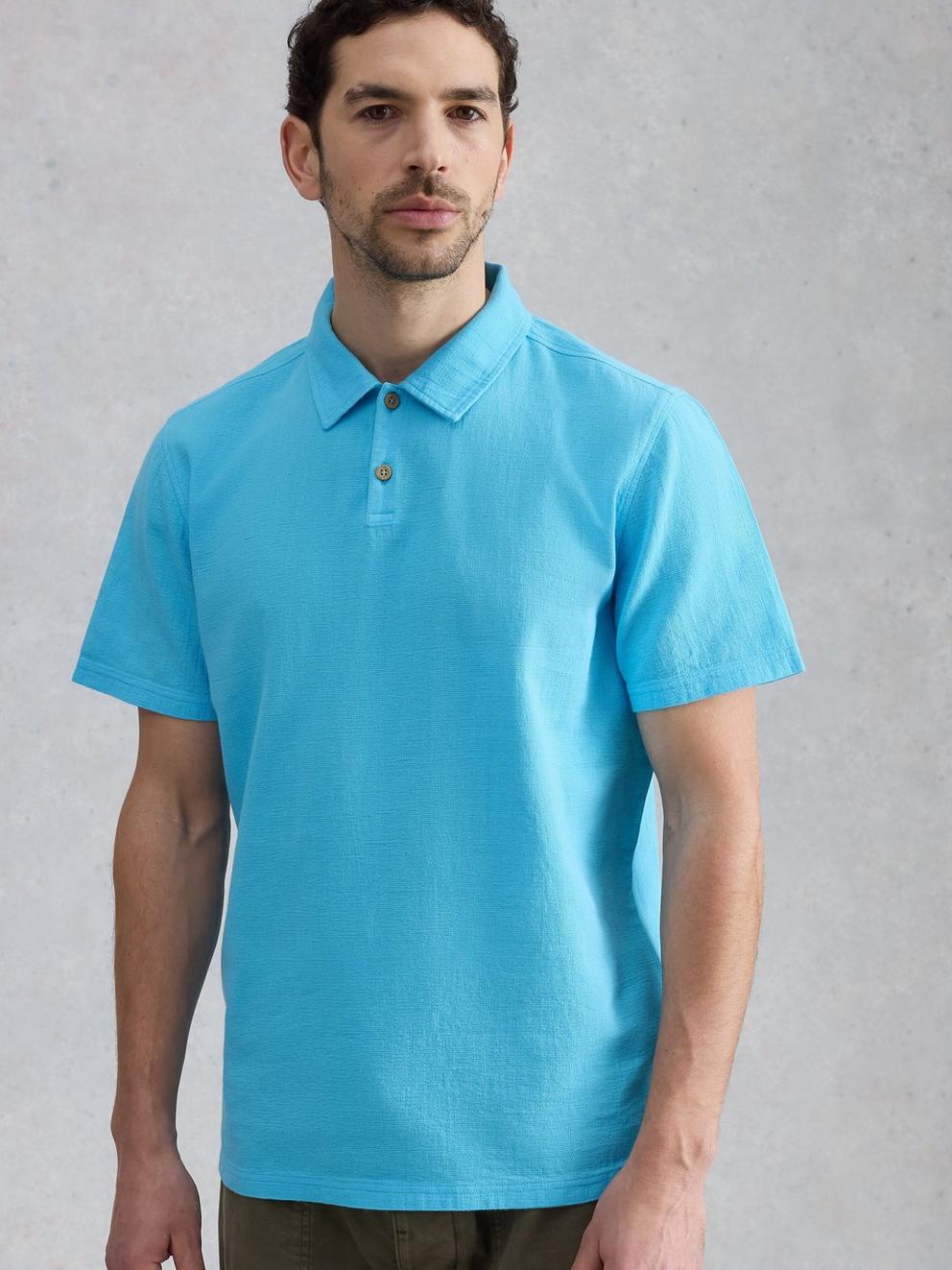 Anderby Woven Polo in MID BLUE - LIFESTYLE