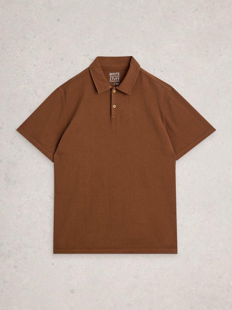 Anderby Woven Polo in MID BROWN - FLAT FRONT