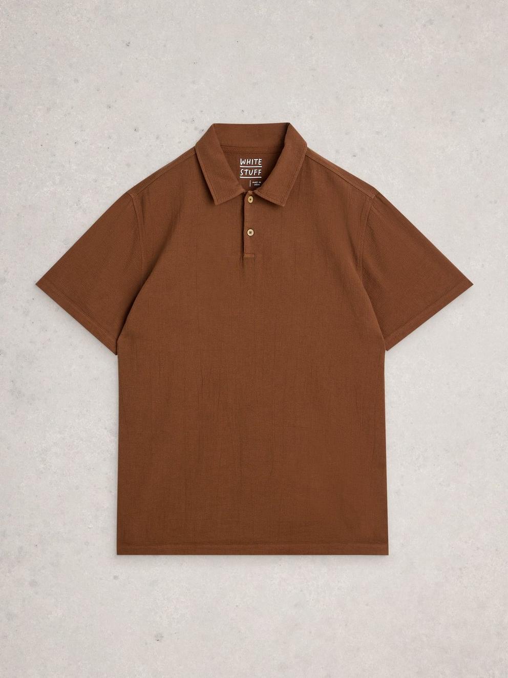 Anderby Woven Polo in MID BROWN - FLAT FRONT